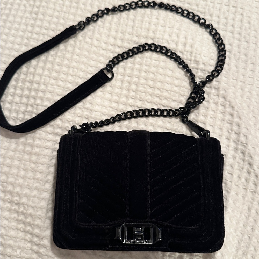 Rebecca Minkoff Black Velvet Quilted Bag with Gunmetal Clasp